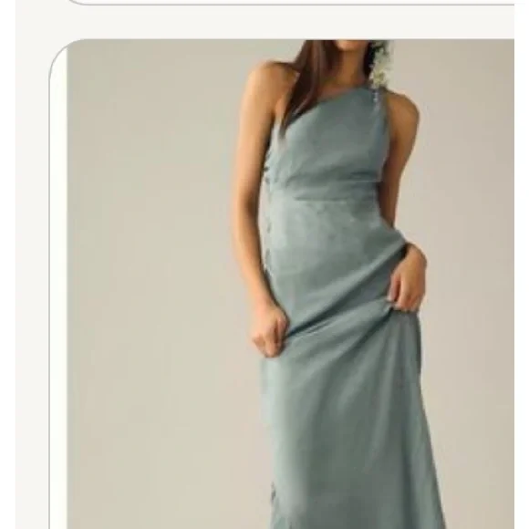 Favorite Daughter The Singles Table Blue Slate Polka Dot One-Shoulder Dress, new - Picture 2 of 9